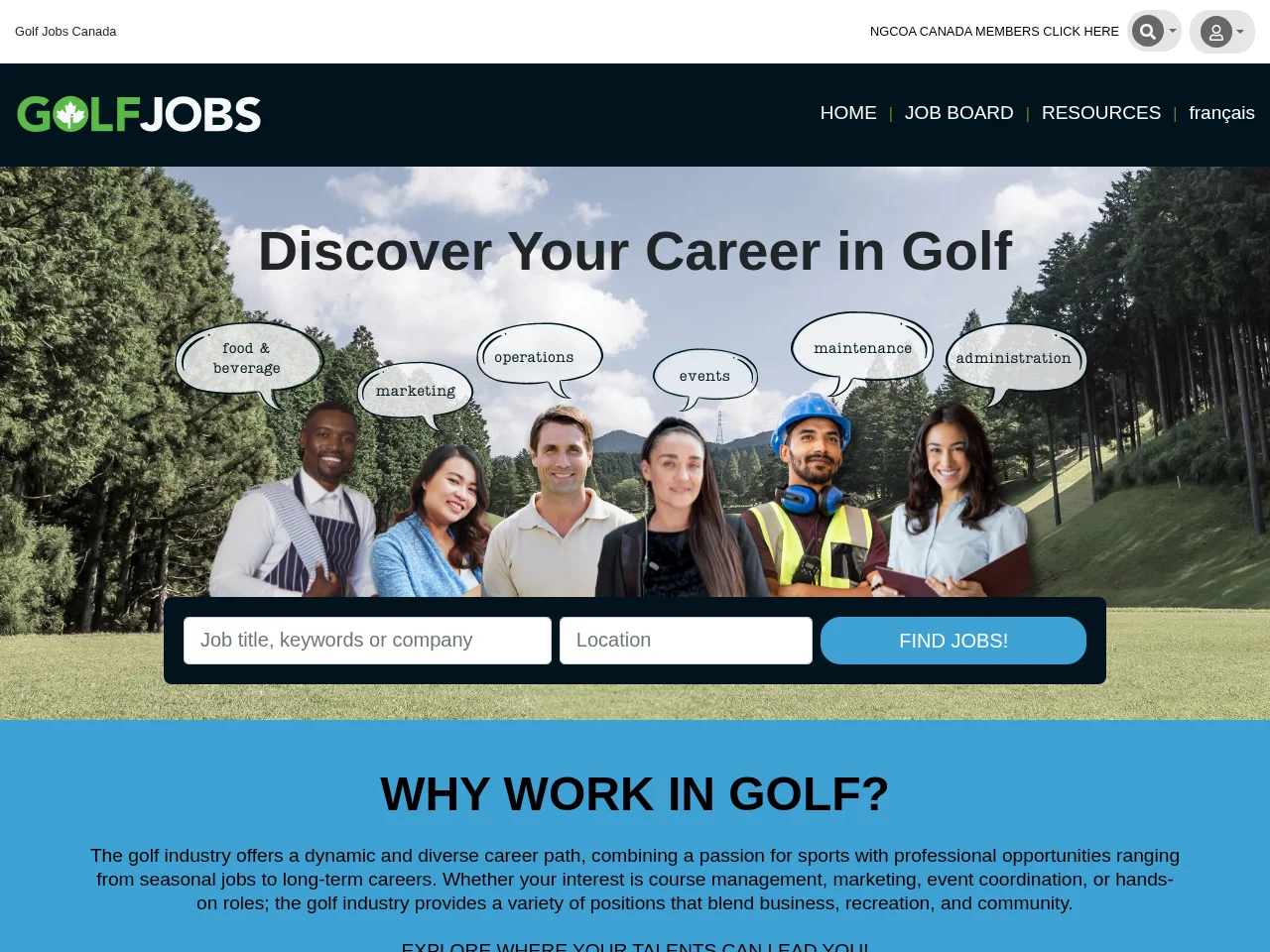 Golf Jobs Canada screenshot Golf Jobs Canada job board platform screenshot showing job search interface