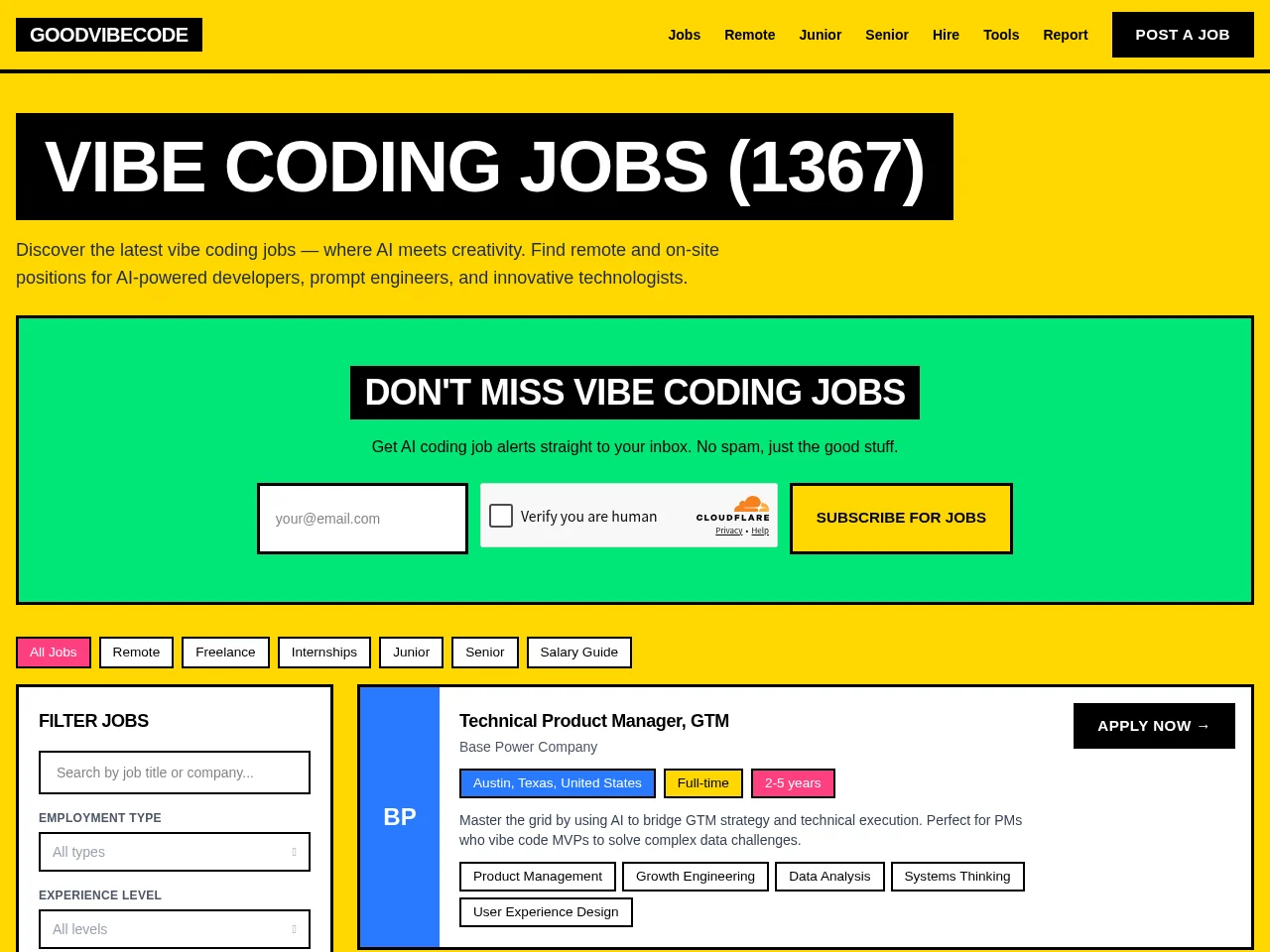 GoodVibeCode screenshot GoodVibeCode job board platform screenshot showing job search interface