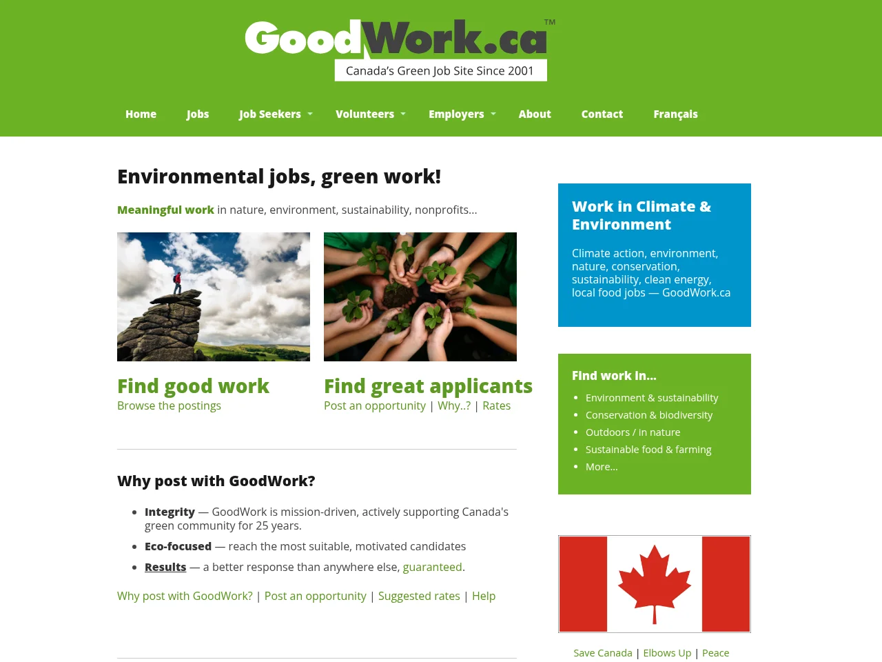 GoodWork.ca job board platform screenshot showing job search interface