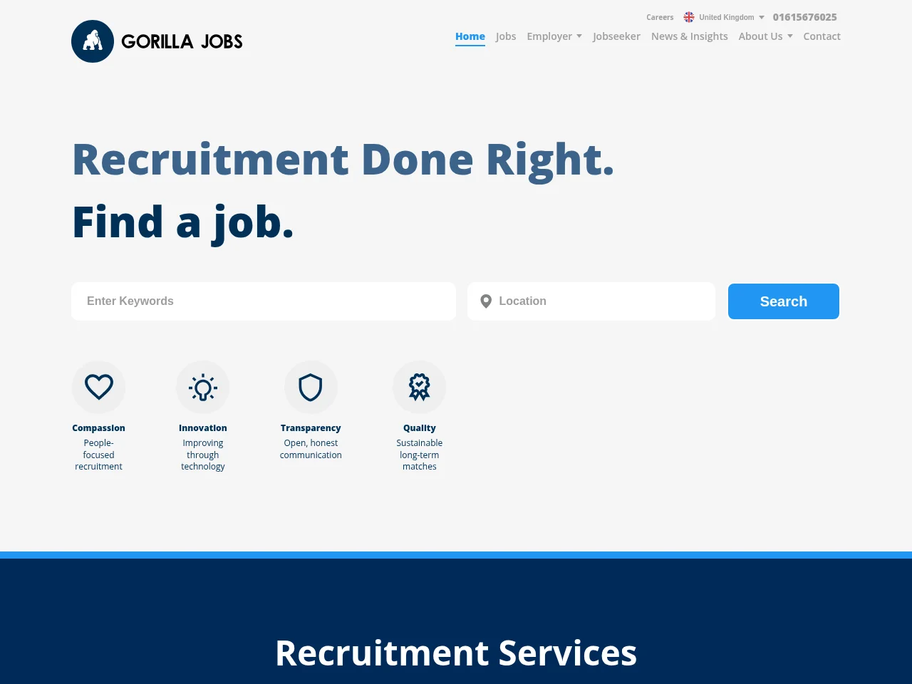 Gorilla Jobs UK screenshot Gorilla Jobs UK job board platform screenshot showing job search interface