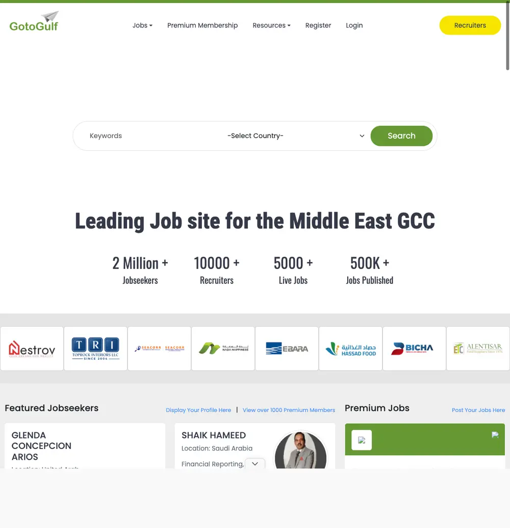 GotoGulf job board platform screenshot showing job search interface