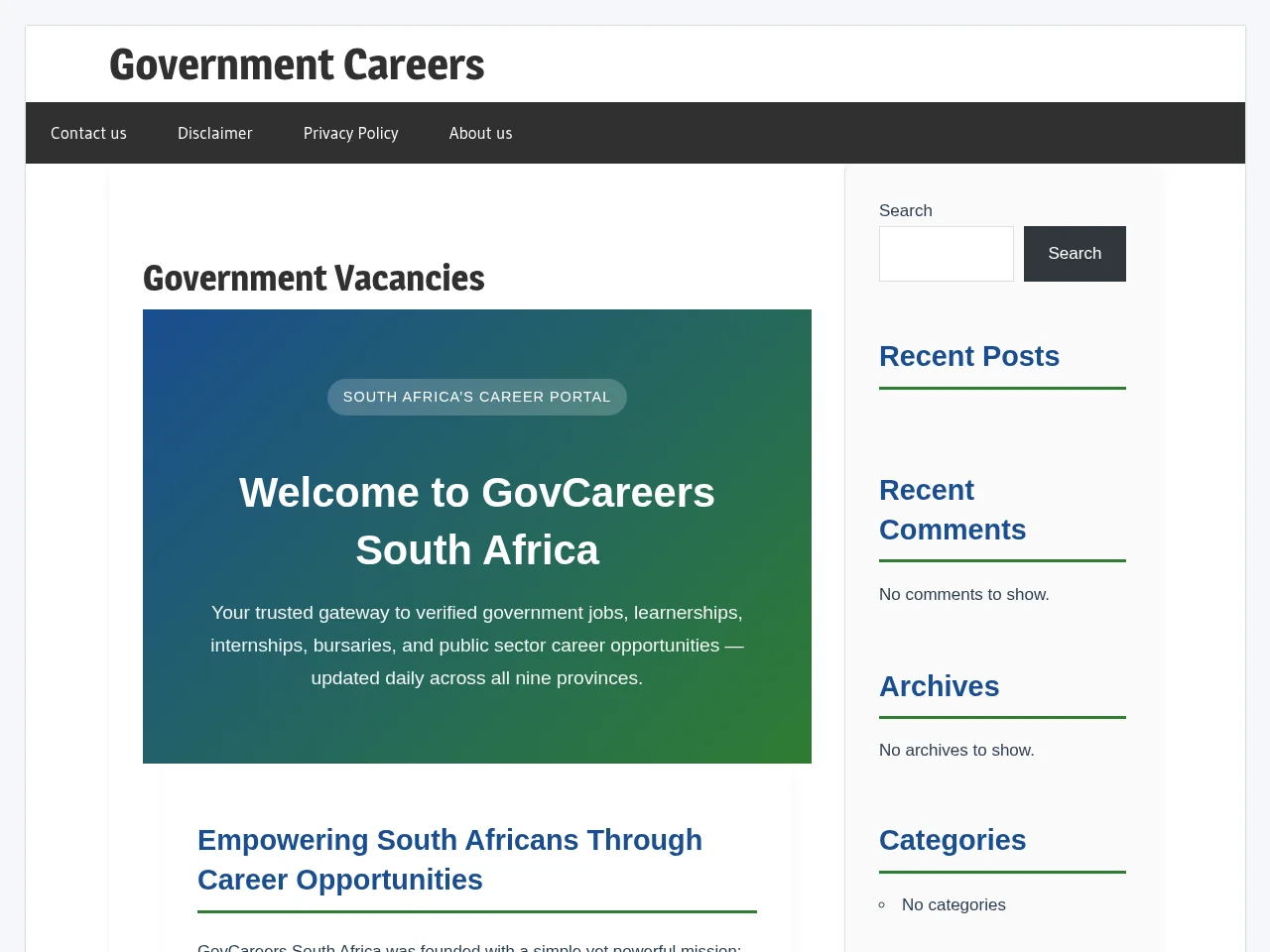 GovCareers South Africa screenshot GovCareers South Africa job board platform screenshot showing job search interface