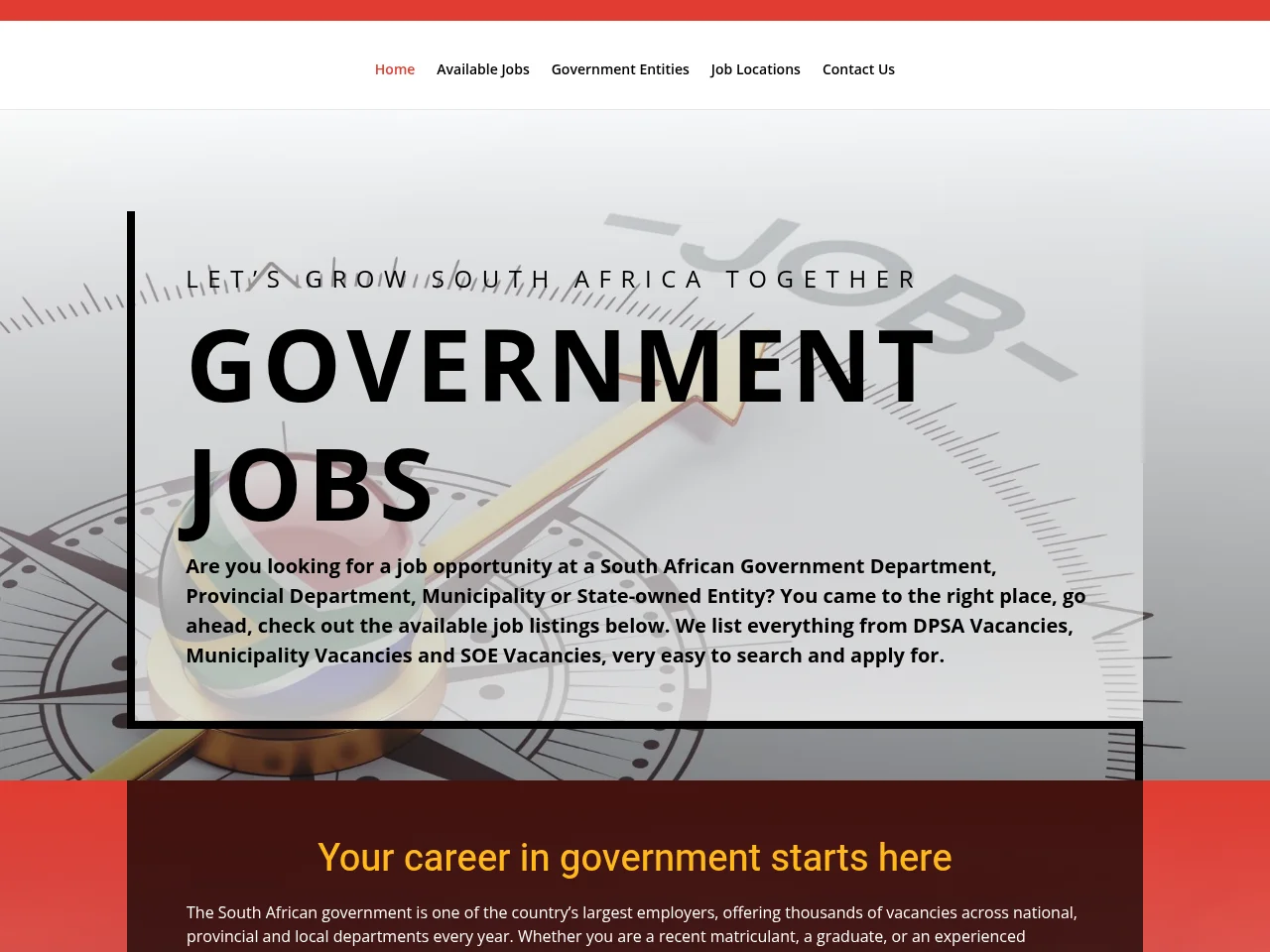 Government Jobs job board platform screenshot showing job search interface