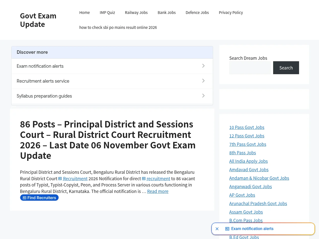 GovtExamUpdate.com screenshot GovtExamUpdate.com job board platform screenshot showing job search interface