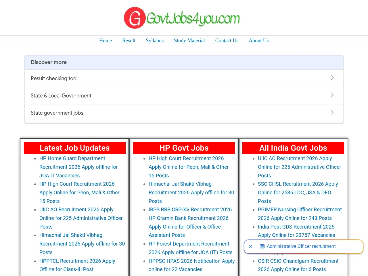 GovtJobs4you screenshot GovtJobs4you job board platform screenshot showing job search interface