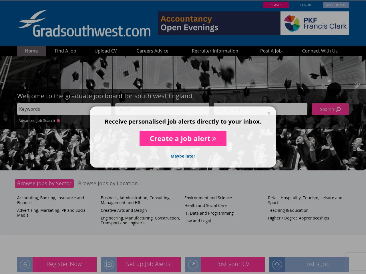 Gradsouthwest job board platform screenshot showing job search interface