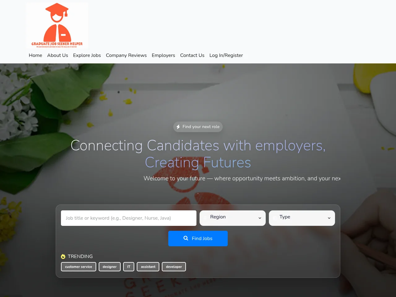 Graduate Job Seeker Helper job board platform screenshot showing job search interface