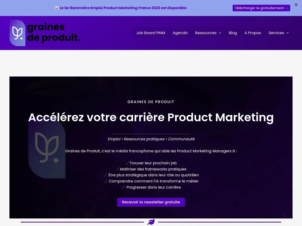 Graines de Produit job board platform screenshot showing job search interface