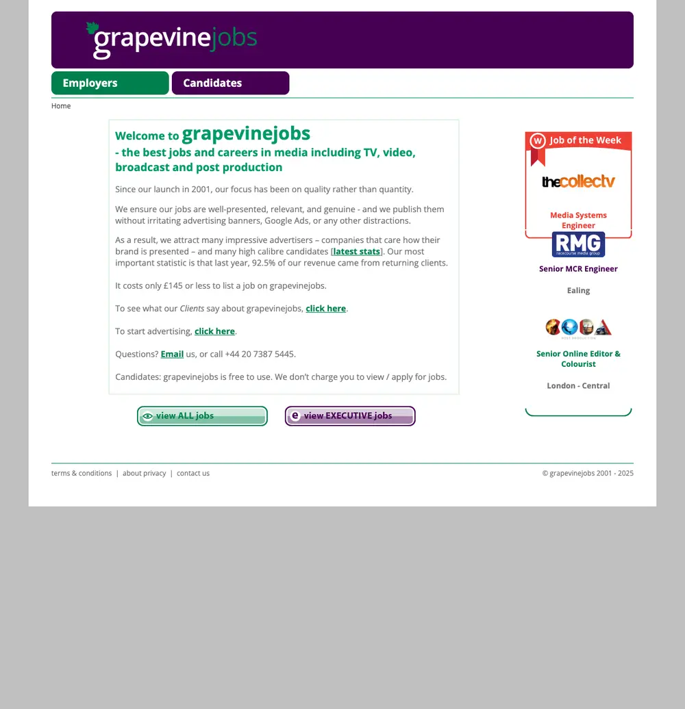 grapevinejobs screenshot grapevinejobs job board platform screenshot showing job search interface