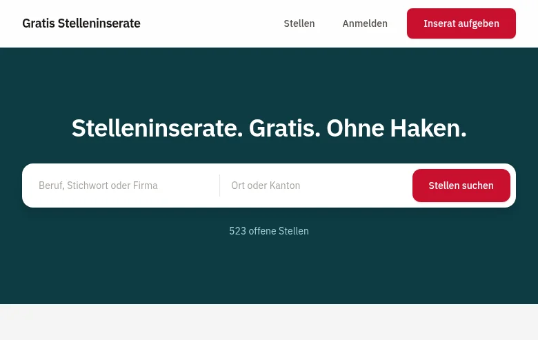 Gratis Stelleninserate job board platform screenshot showing job search interface