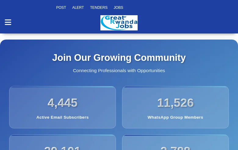Great Rwanda Jobs job board platform screenshot showing job search interface
