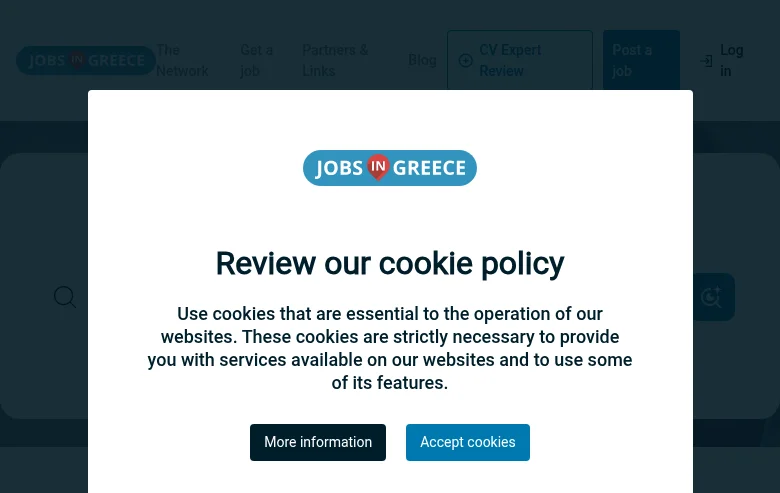 Jobs in Greece screenshot Jobs in Greece job board platform screenshot showing job search interface