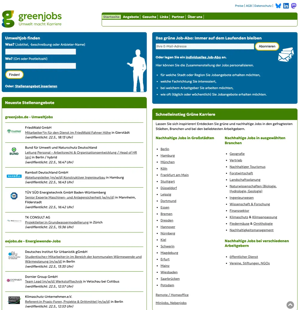 greenjobs.de job board platform screenshot showing job search interface