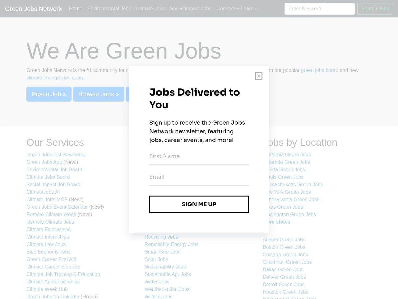 Green Jobs Network screenshot Green Jobs Network job board platform screenshot showing job search interface