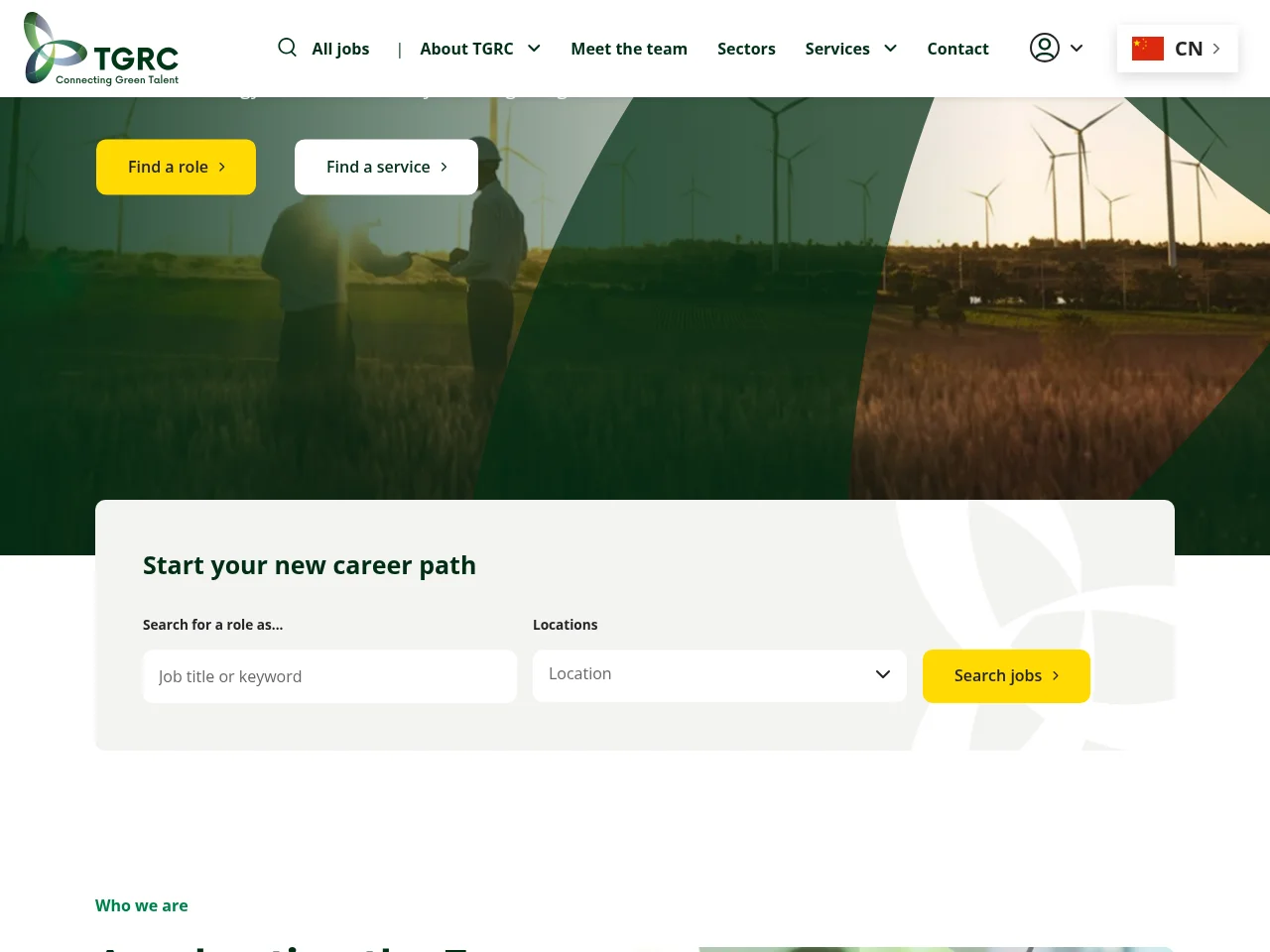 The Green Recruitment Company job board platform screenshot showing job search interface