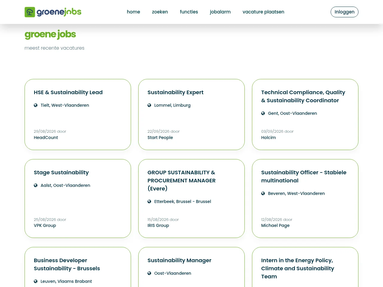 Groene Jobs screenshot Groene Jobs job board platform screenshot showing job search interface