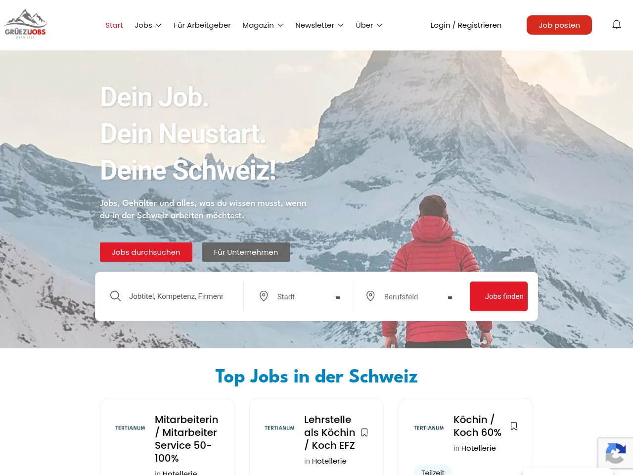 GRUEEZIJOBS job board platform screenshot showing job search interface