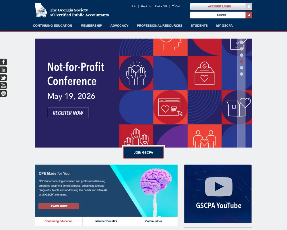 The Georgia Society of CPAs job board platform screenshot showing job search interface
