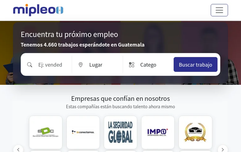 Mipleo Guatemala screenshot Mipleo Guatemala job board platform screenshot showing job search interface