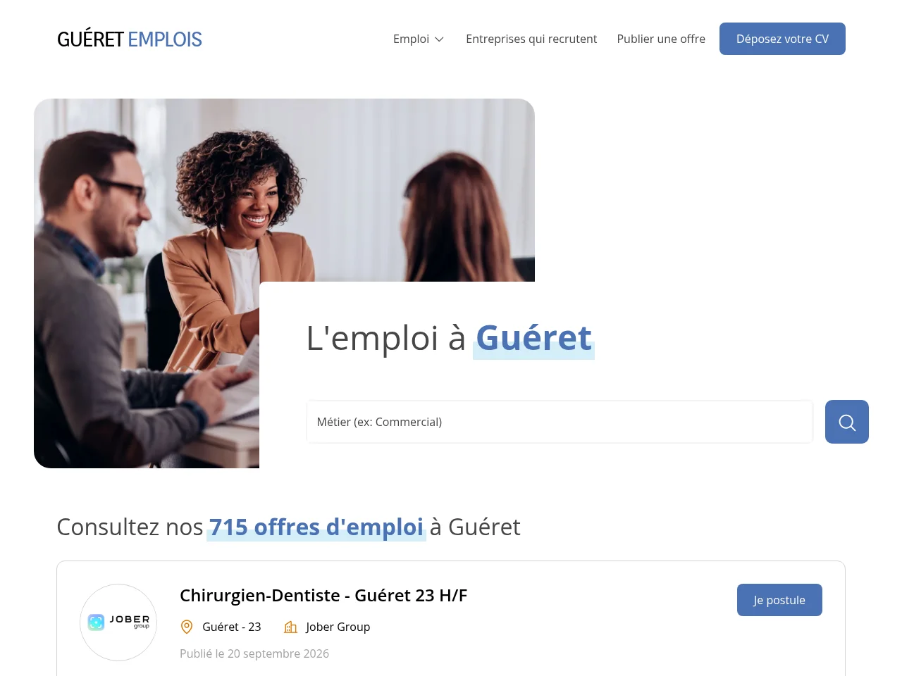 Guéret Emplois screenshot Guéret Emplois job board platform screenshot showing job search interface