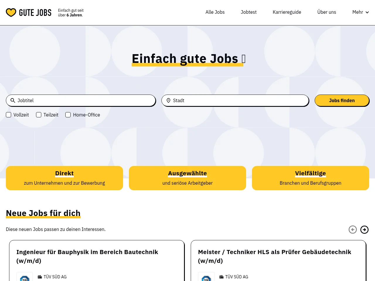 Gute-Jobs job board platform screenshot showing job search interface