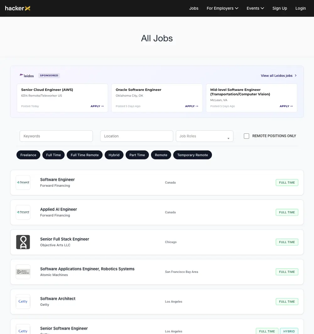HackerX screenshot HackerX job board platform screenshot showing job search interface