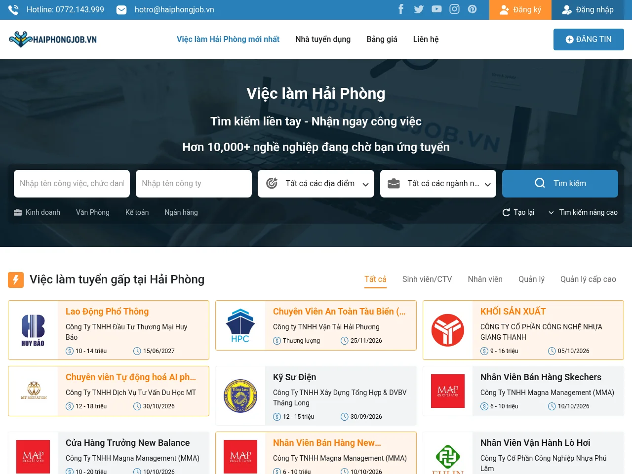 Haiphongjob.vn screenshot Haiphongjob.vn job board platform screenshot showing job search interface