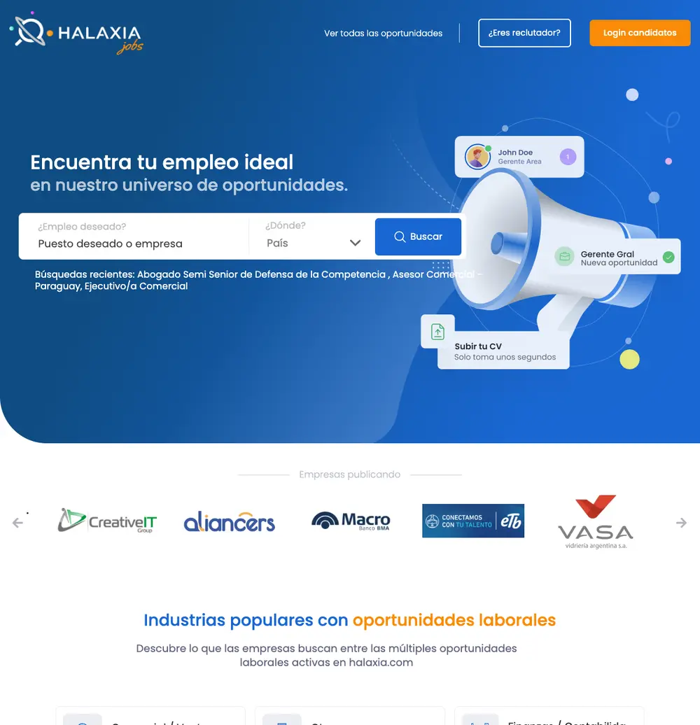 Halaxia job board platform screenshot showing job search interface