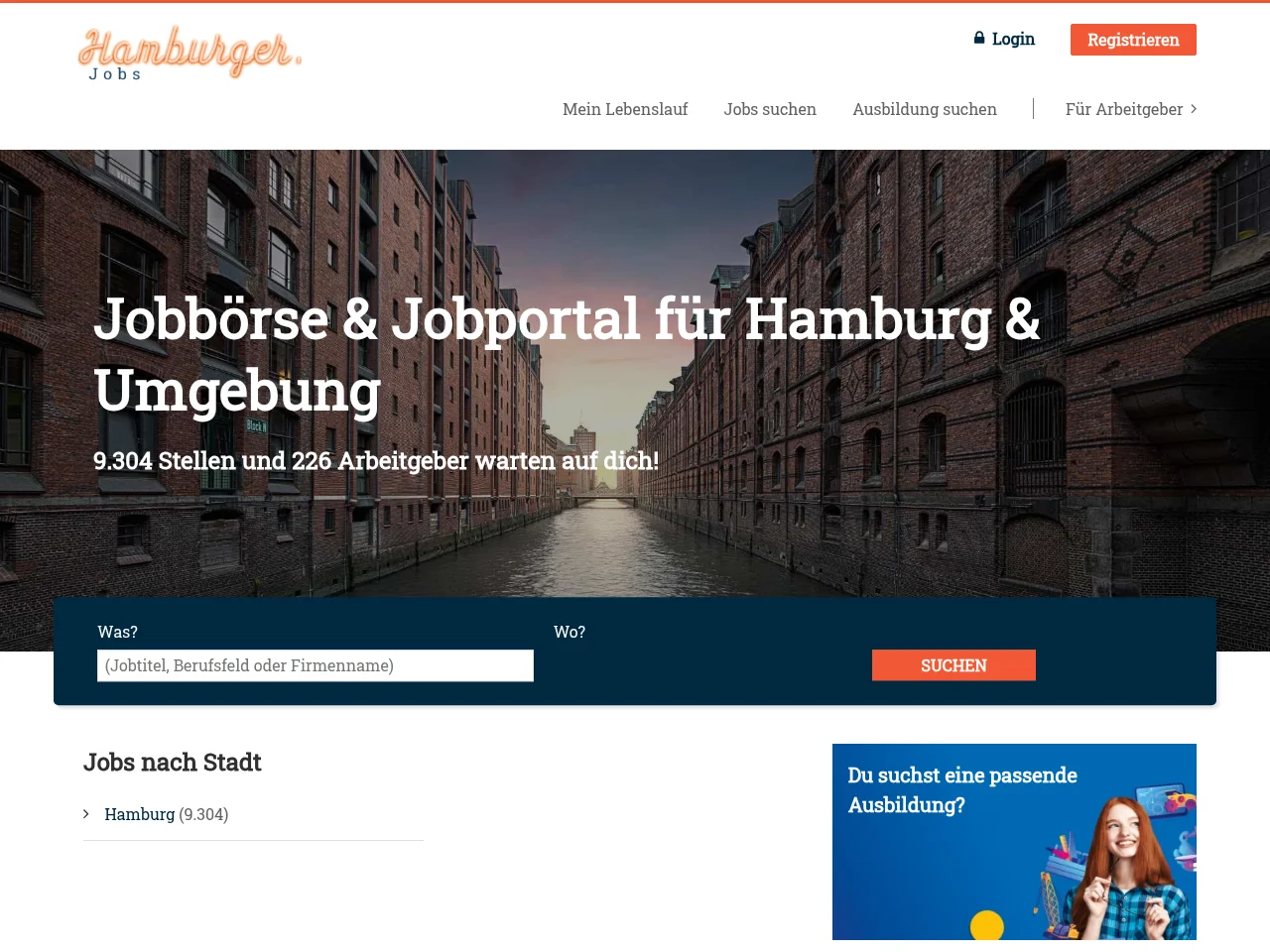 hamburger.jobs job board platform screenshot showing job search interface