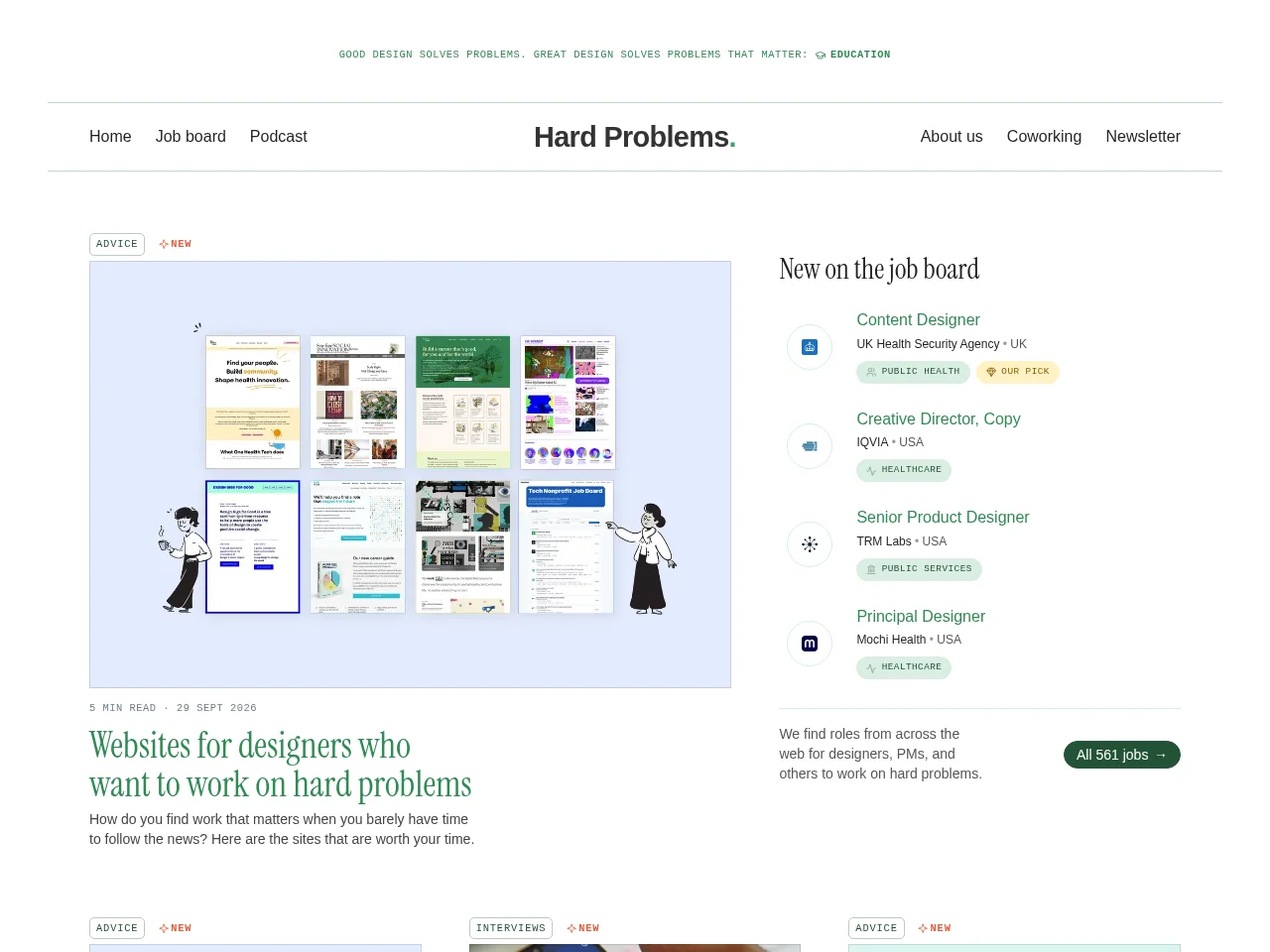 Hard Problems screenshot Hard Problems job board platform screenshot showing job search interface
