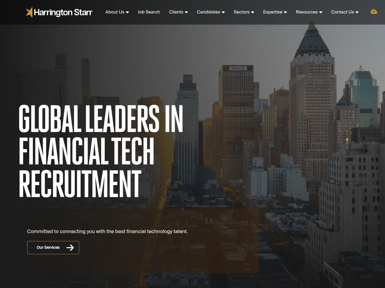 Harrington Starr job board platform screenshot showing job search interface