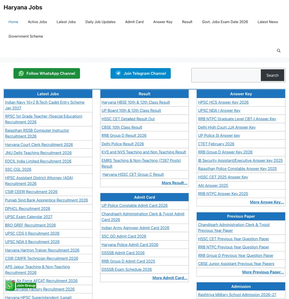 Haryana Jobs screenshot Haryana Jobs job board platform screenshot showing job search interface