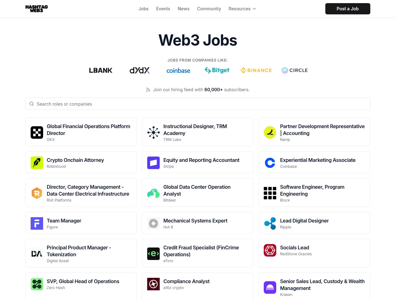 Hashtag Web3 screenshot Hashtag Web3 job board platform screenshot showing job search interface