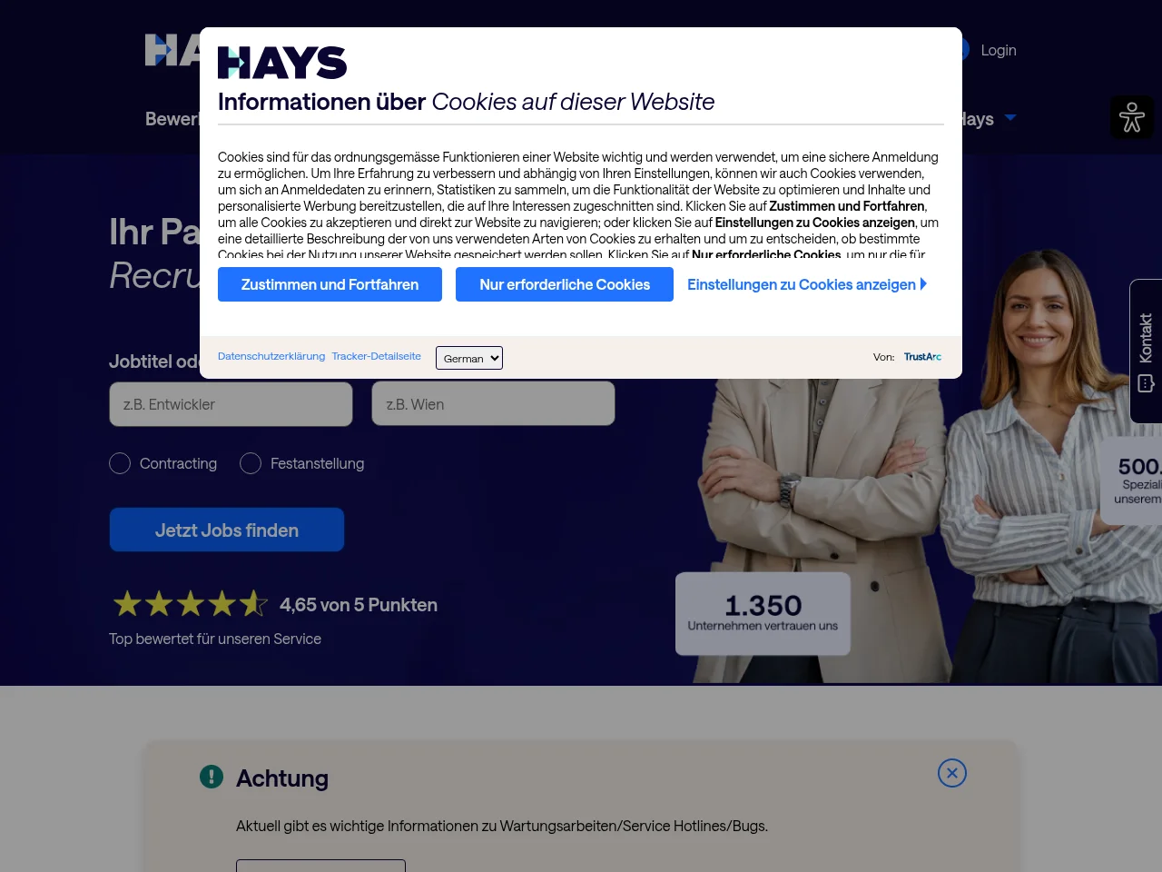 Hays job board platform screenshot showing job search interface