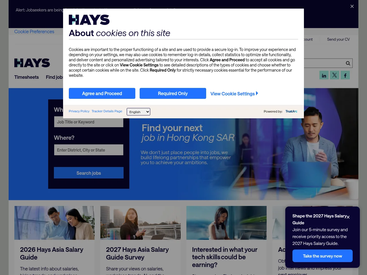 Hays job board platform screenshot showing job search interface