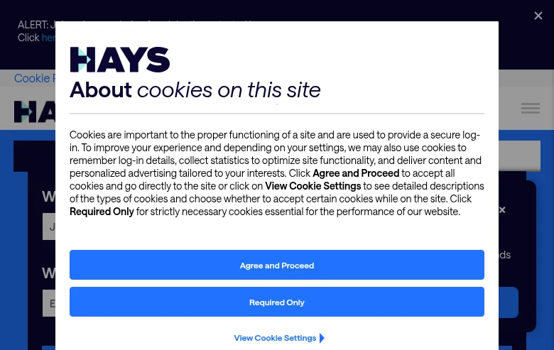 Hays Malaysia screenshot Hays Malaysia job board platform screenshot showing job search interface