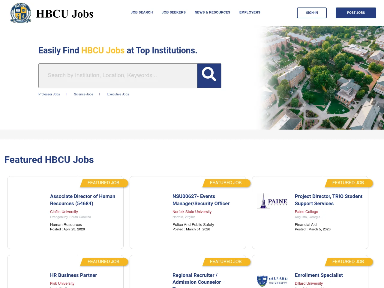 HBCUJobs.org screenshot HBCUJobs.org job board platform screenshot showing job search interface