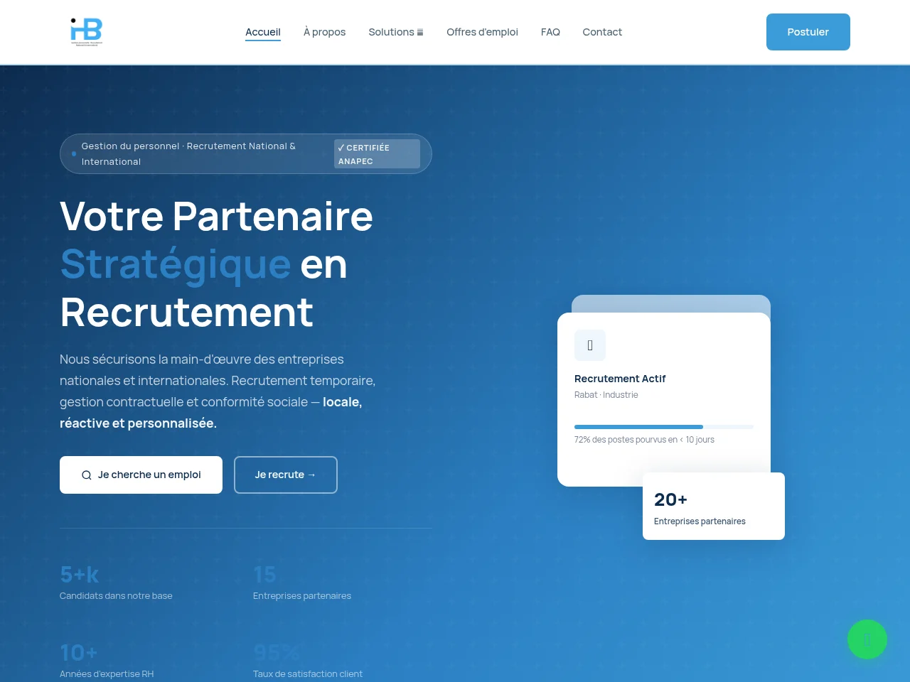 HB Intérim screenshot HB Intérim job board platform screenshot showing job search interface