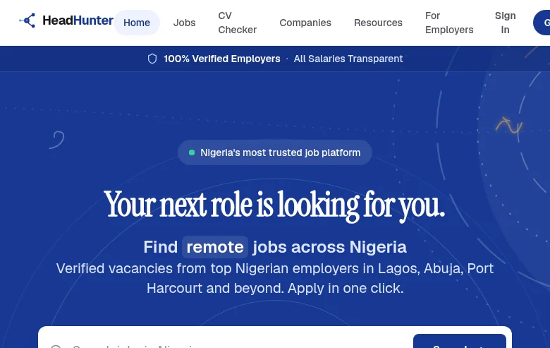 HeadHunter job board platform screenshot showing job search interface