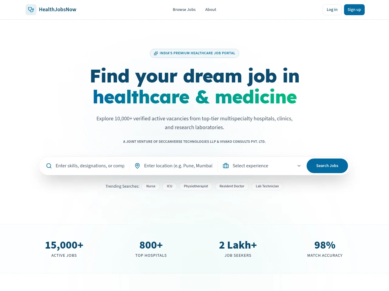 HealthJobsNow screenshot HealthJobsNow job board platform screenshot showing job search interface