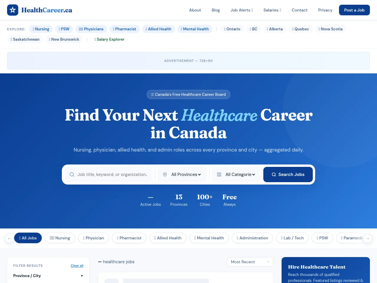 HealthCareer.ca screenshot HealthCareer.ca job board platform screenshot showing job search interface
