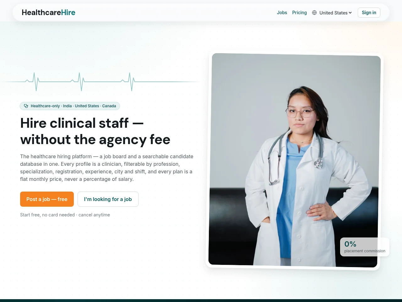 HealthcareHire job board platform screenshot showing job search interface