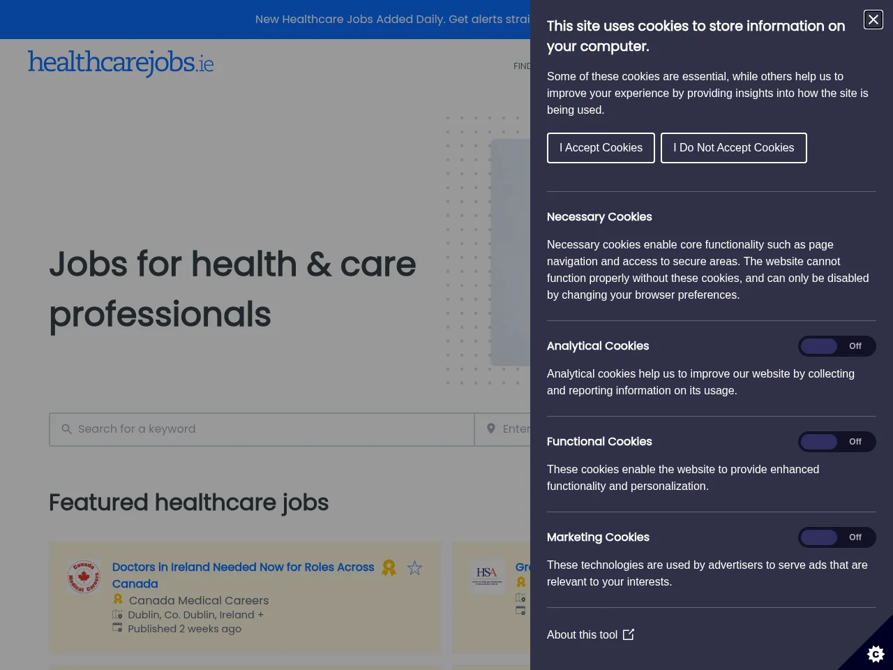 Healthcarejobs.ie screenshot Healthcarejobs.ie job board platform screenshot showing job search interface