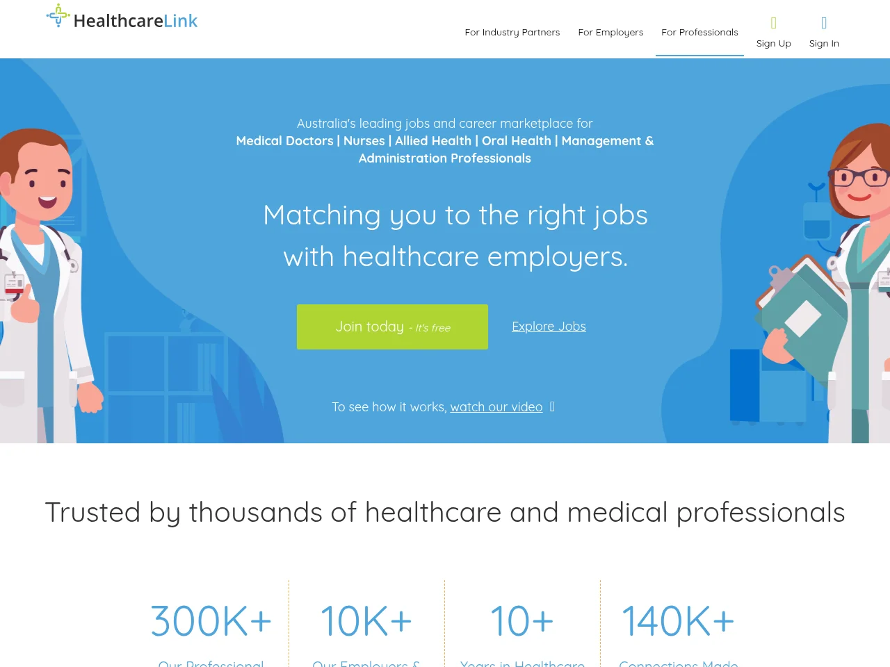 HealthcareLink job board platform screenshot showing job search interface