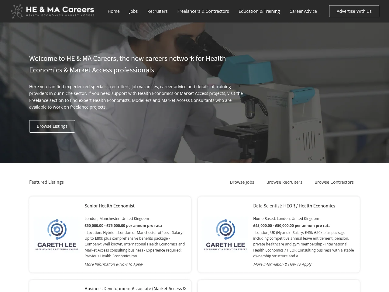 HE & MA Careers screenshot HE & MA Careers job board platform screenshot showing job search interface