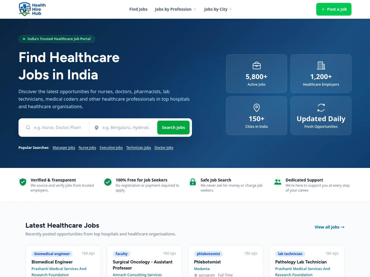 Health Hire Hub screenshot Health Hire Hub job board platform screenshot showing job search interface