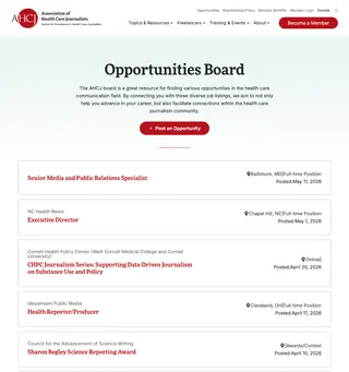 Association of Health Care Journalists Opportunities Board platform preview