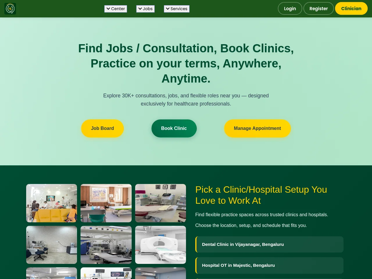 Healthlancer job board platform screenshot showing job search interface