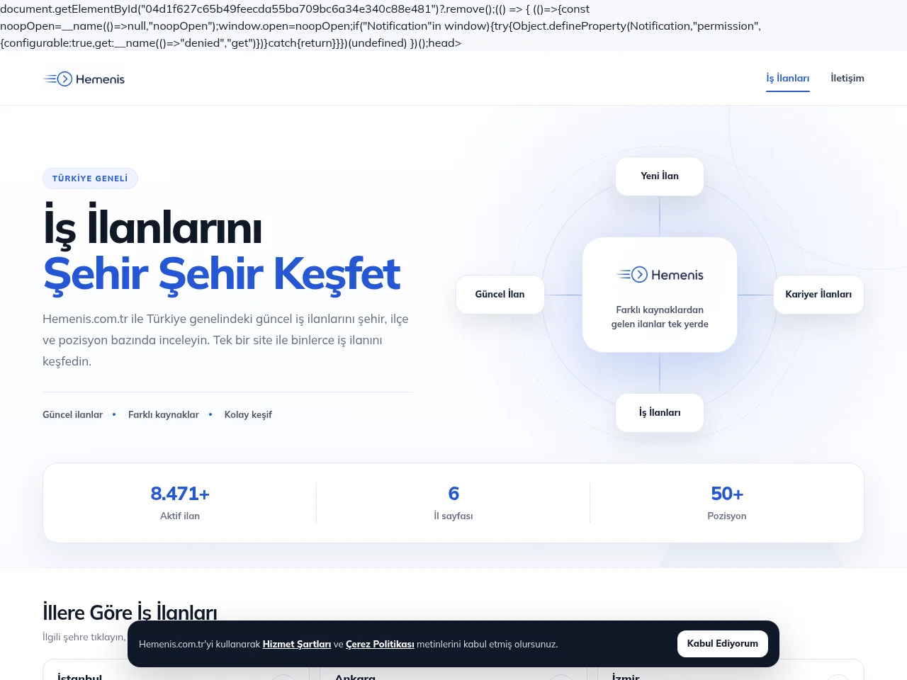Hemenis job board platform screenshot showing job search interface