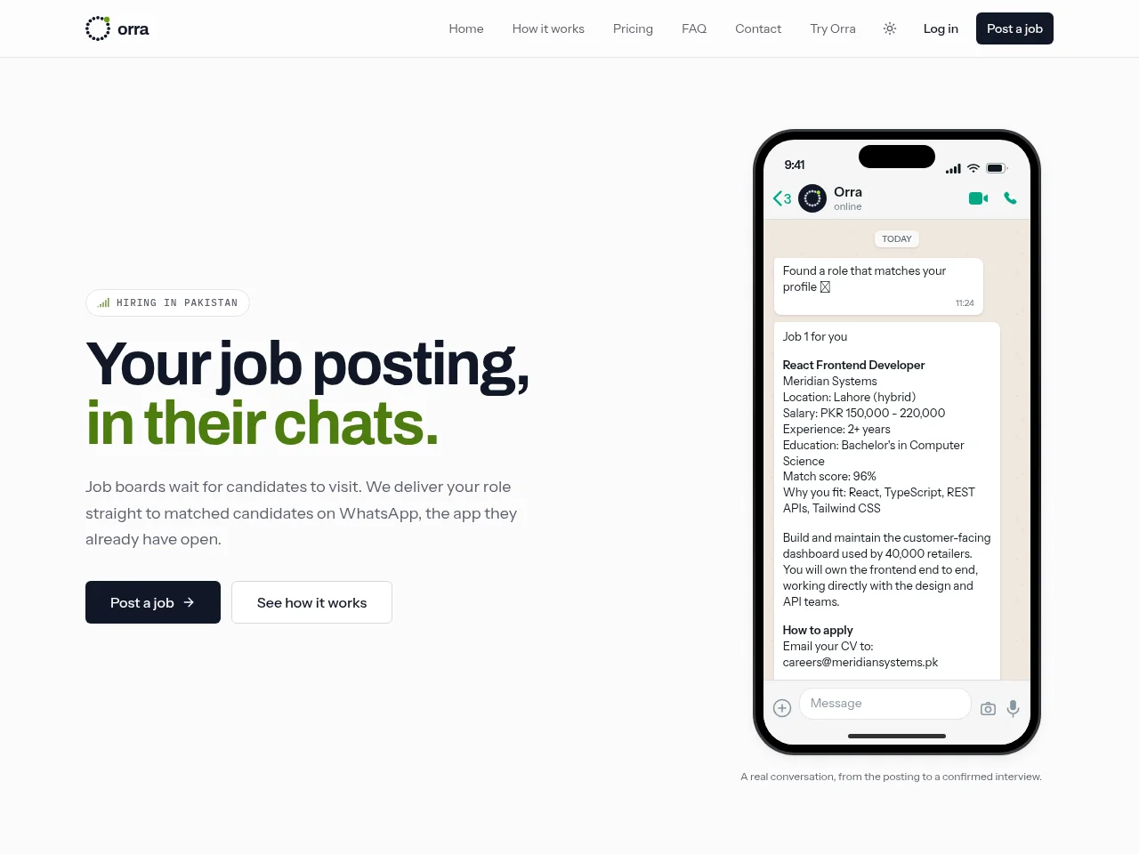 Orra job board platform screenshot showing job search interface